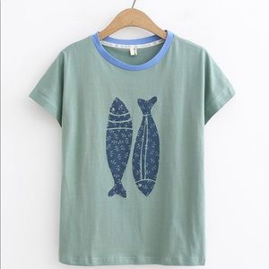 Short Sleeve Fish Print Shirt (Green)
